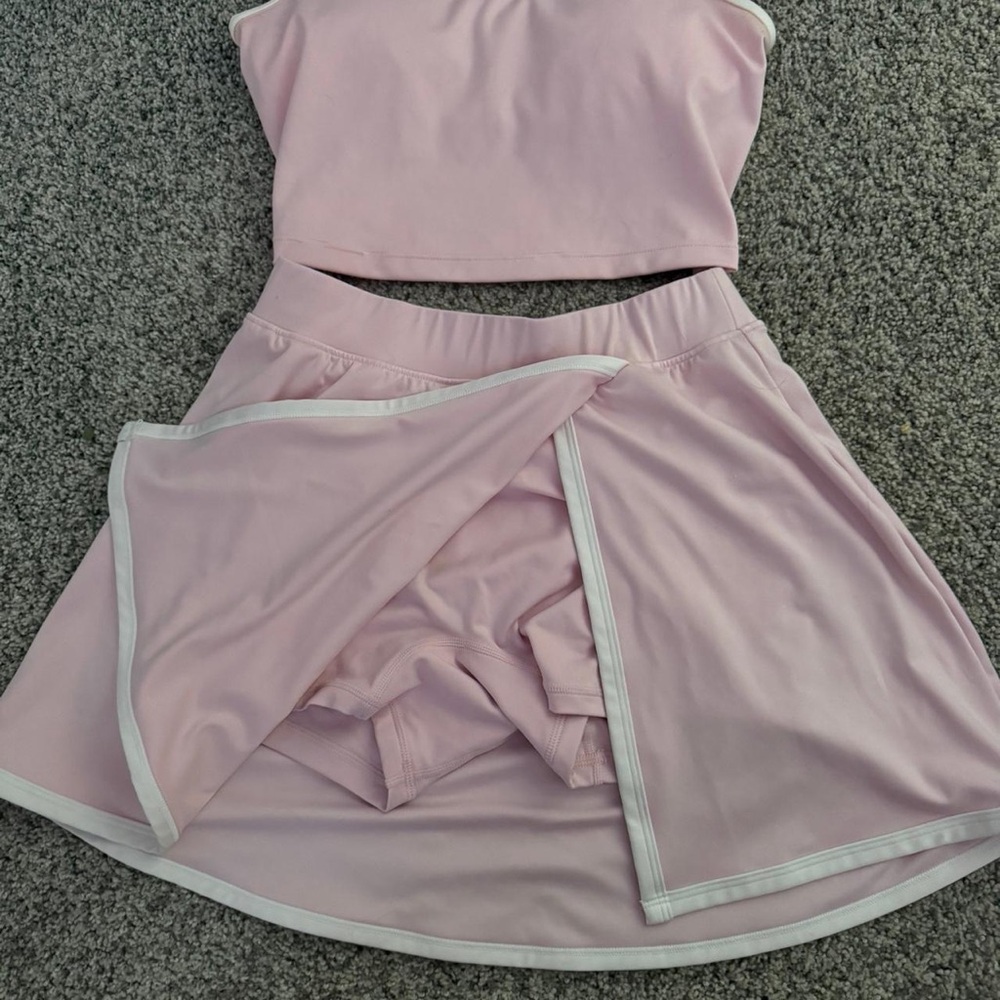 Yogalicious Light Pink Two-Piece Tennis Dress with White Trim